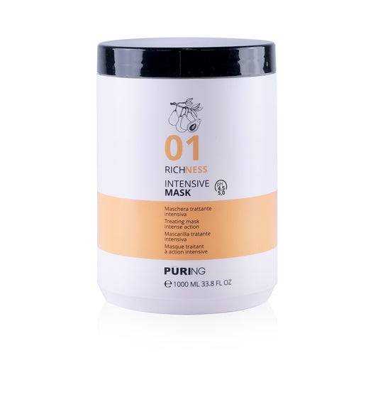 Puring 01 Richness Kuru Yıpranmış Saçlar için Avokado ve Keten Tohumu Yağı Besleyici Onarıcı Saç Maskesi 1000ml